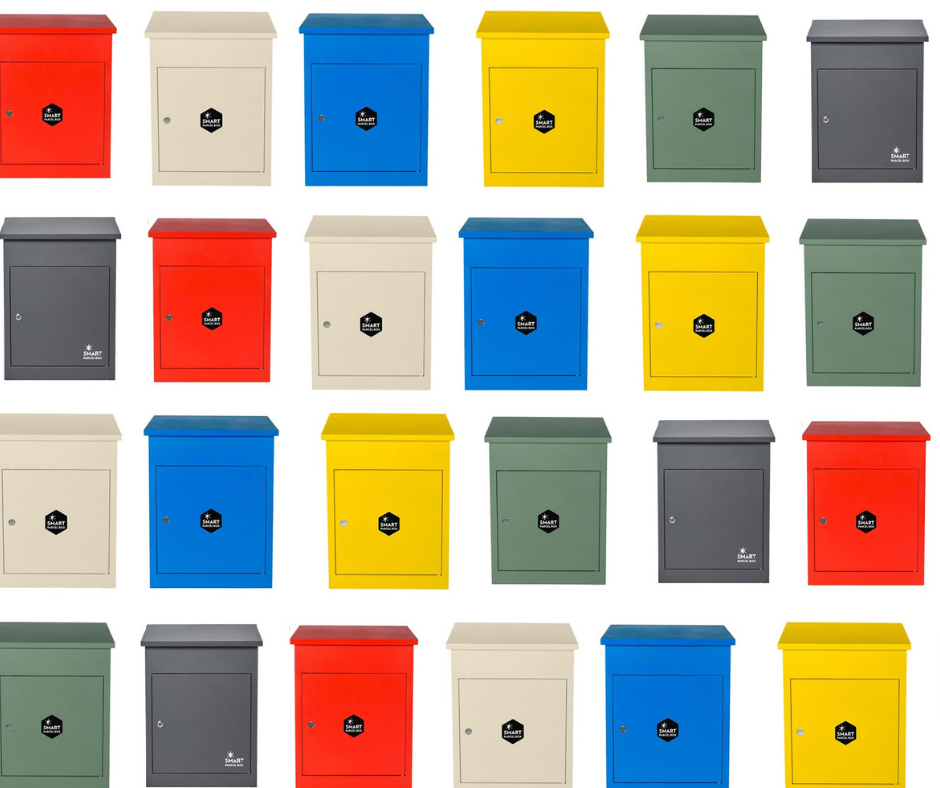 Image showing a variety of colours available for the medium smart parcel box.
