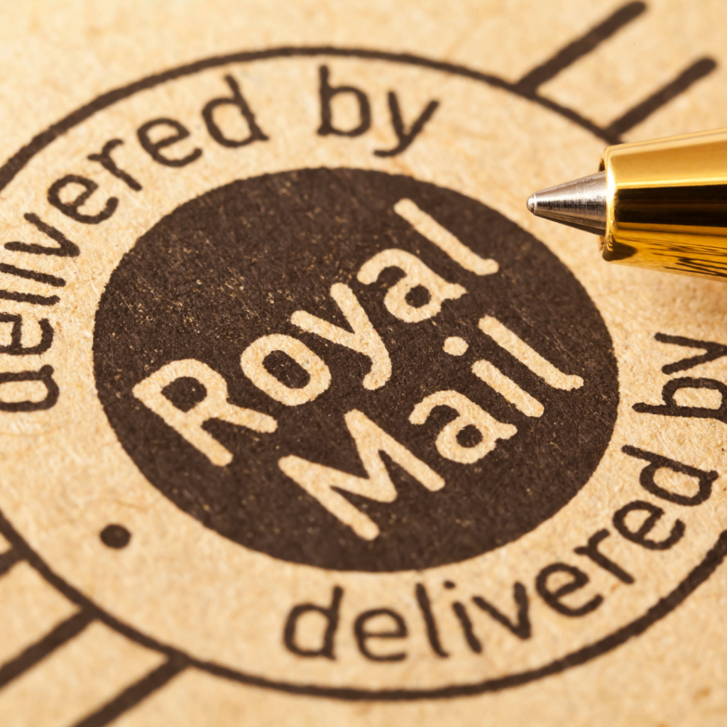 Delivered by royal mail stamp